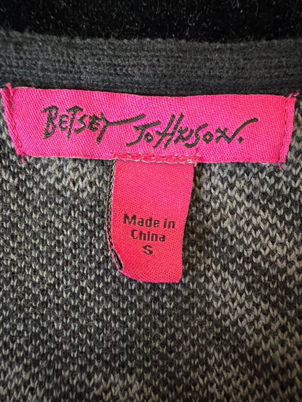 Betsey Johnson Houndstooth Fit N Flare Sweater Coat Black Gray Pink Label Size S - Picture 3 of 12